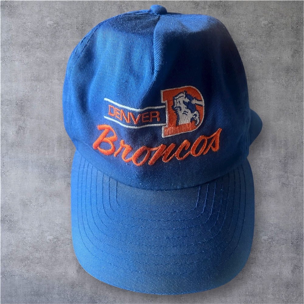 VTG Denver Broncos NFL Blue Script Spell Out Snapback Cap Football Hat 1990’s - Picture 1 of 6